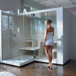 an unusual solution for combining a shower and sauna