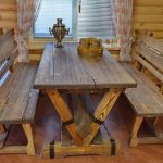 Wooden table and benches