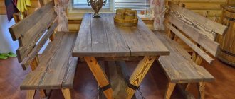 Wooden table and benches